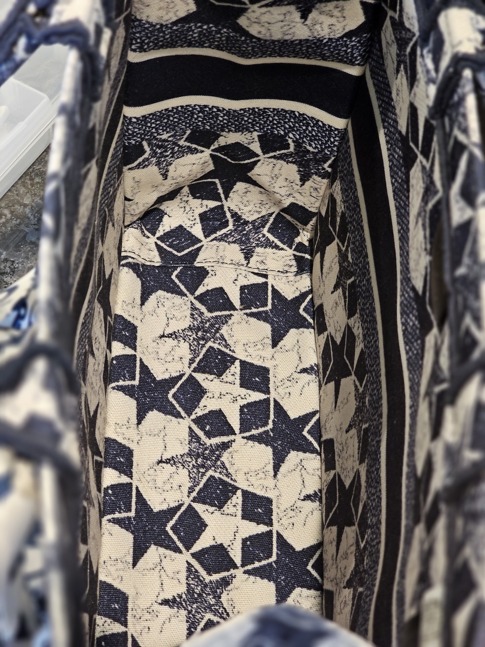 Christian Dior Navy and White Lucky Star "Etoile" Canvas Tote w/ Signature Logo - Picture 8 of 14